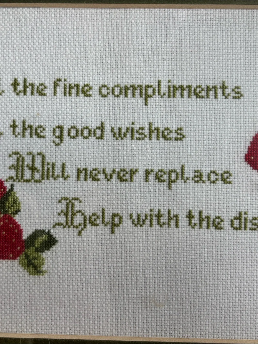 VINTAGE 1980s Framed Strawberry Cross-Stitch Wall Art in Red and Green